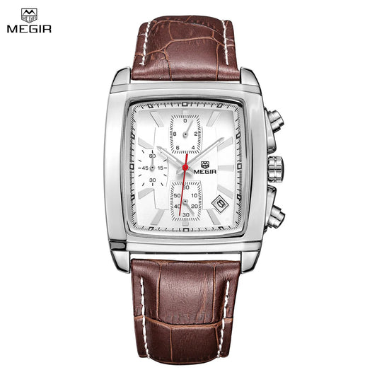 MEGIR Watch Men Business Wristwatch Rectangle Quartz Military Watches Waterproof Luminous Leather Casual Moda Clock Reloj Hombre