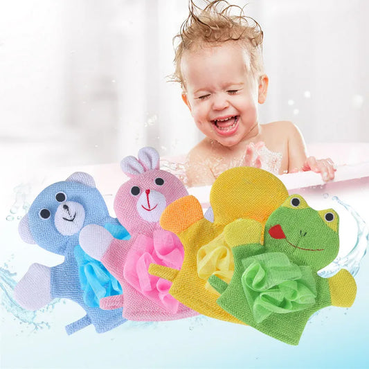 Cute Baby Bath Gloves Cartoon Animal Exfoliating Sponge Shower Brush Body Scrubber for Kids Skin Cleaner Bath Toys for Children