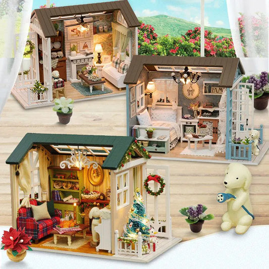 New Year Christmas Gifts Doll House DIY Miniature Dollhouse Toy Furnitures CasaDolls Houses Toys For Childred Birthday GiftsZ007